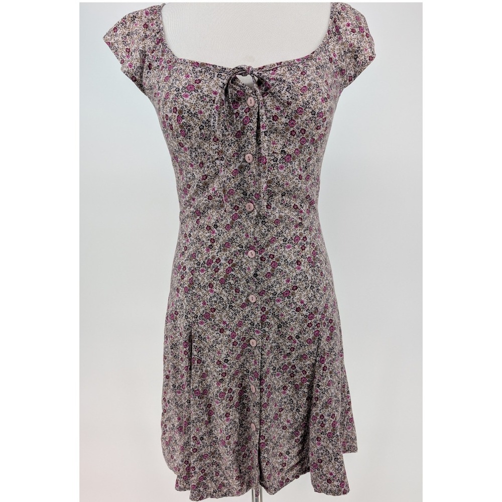 Y2K Mossimo Floral Mini Dress XS Purple Pink Tie Back Boho Feminine Festival - Picture 4 of 14